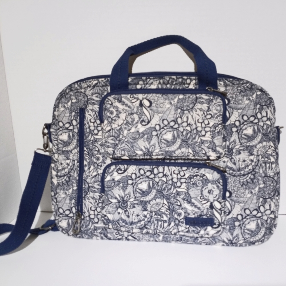 Sakroots Laptop Bag Blue and White with Long Strap